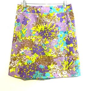 Talbots skirt size 8 purple lilac, yellow floral artsy print lined